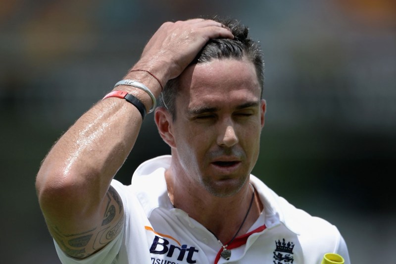 Kevin Pietersen after being removed by Mitchell Johnson.
