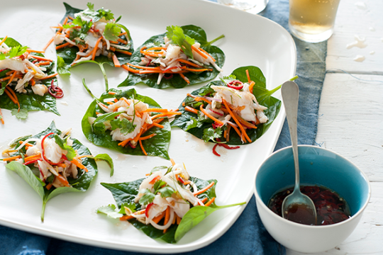 Asian Crab Salad in Betel Leaves. 