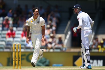 Mitchell Johnson removes Stuart Broad.