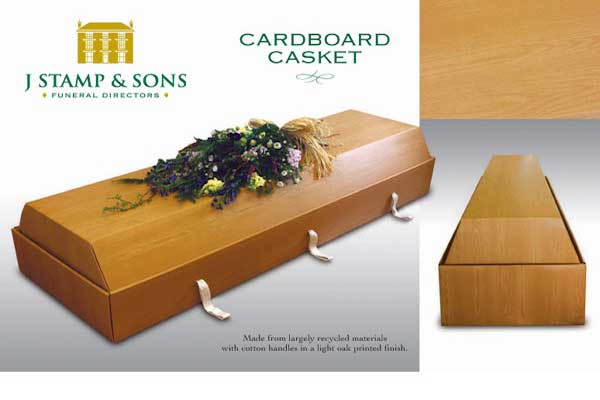A cardboard coffin.