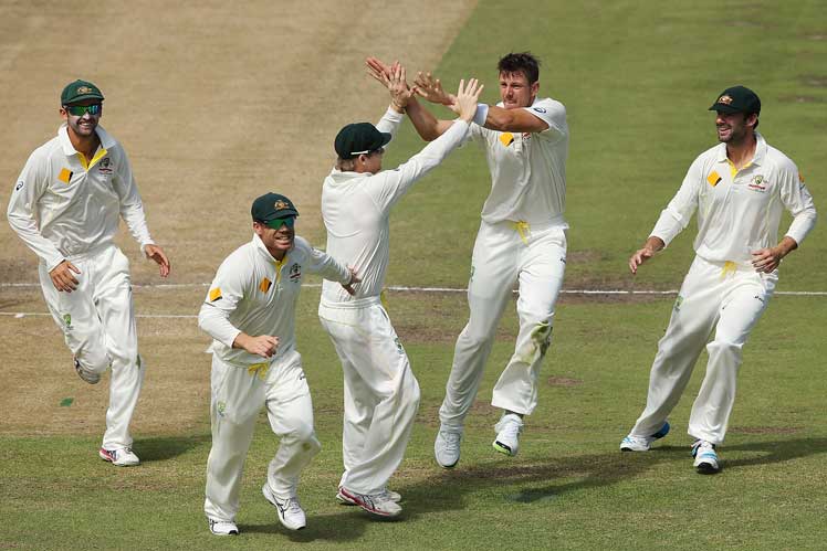 James Pattinson chipped in with the wicket of Dean Elgar. Picture: Getty