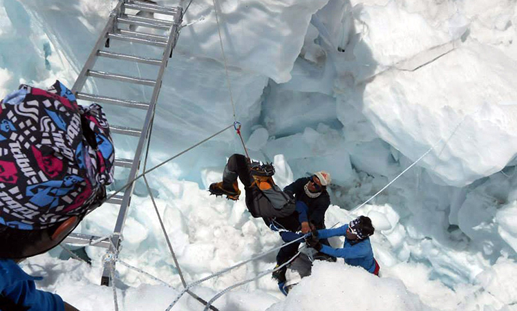 Nepalese rescue team members after the avalanche. Picture: Getty