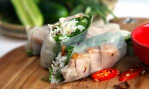 Pork belly ricepaper rolls at FOB. 