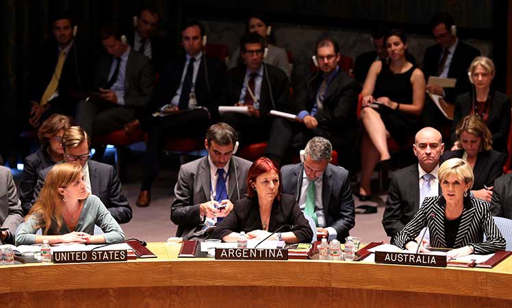 Julie Bishop with US Ambassador to the UN Samantha Power and Argentina Ambassador Maria Cristina Perceval.