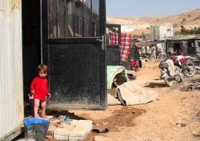 A Syrian child at a refugee camp on the border.