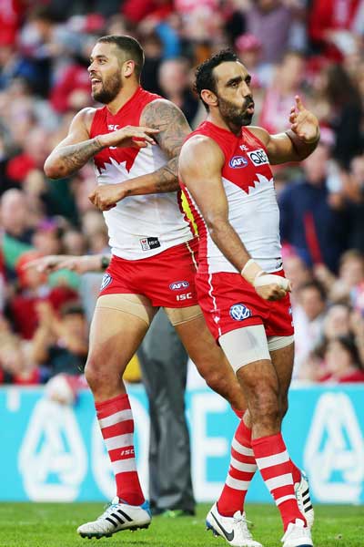 Lance Franklin is more of a "bargainer" while Goodes is a "challenger", to use the parlance of American writer Shelby Steele. Photo: Getty