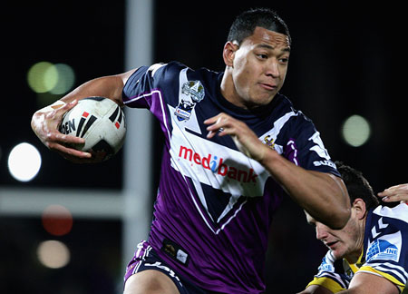 Israel Folau played an entire season with the Storm after announcing that he would be switching camps. Photo: Getty