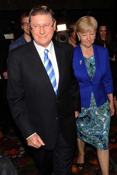 Denis Napthine and wife Peggy arrive to deliver his concession speech.