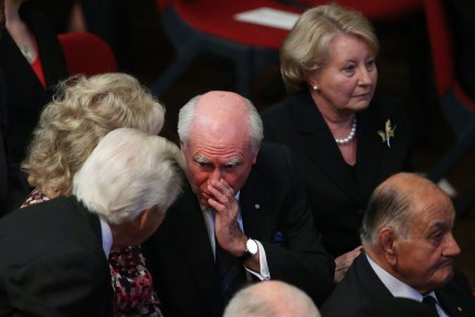 Former prime ministers John Howard and Bob Hawke speaking at the memorial.