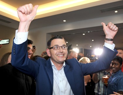 Daniel Andrews celebrates Labor's historic win. Photo: AAP