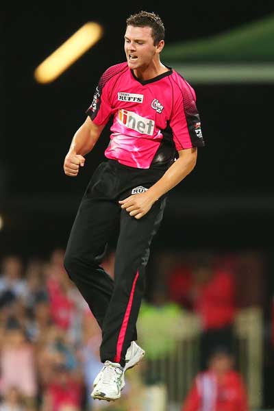 Josh Hazlewood enjoys a wicket. Photo: Getty