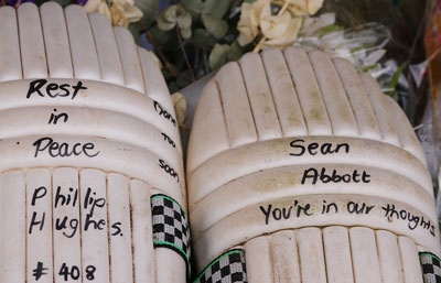 As were these pads, which include a message of support for fast bowler Sean Abbott. Photo: Getty