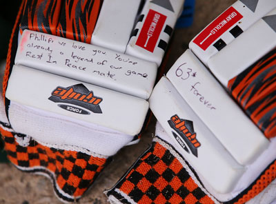 These batting gloves were among the tributes made by the Adelaide public. Photo: Getty