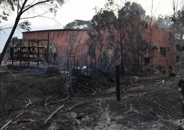 A shed destroyed during bushfires in Upper Hermitage. Photo: Getty