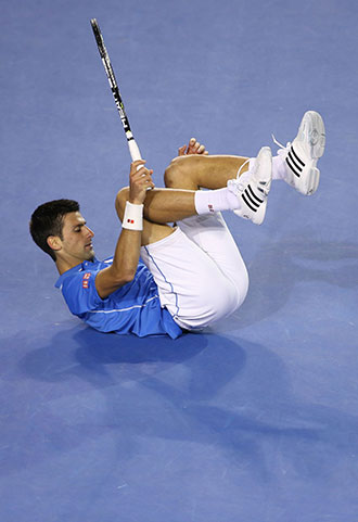 Djokovic's legs went from under him on several occasions.