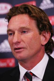 James Hird shows the strain on Tuesday. Photo: Getty
