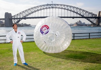 Because nothing says legitimate media stunt quite like a man rolling in a giant ball.