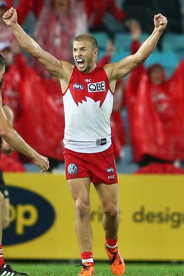 Kieren Jack ties up the scores between Sydney and the Bombers. Photo: Getty