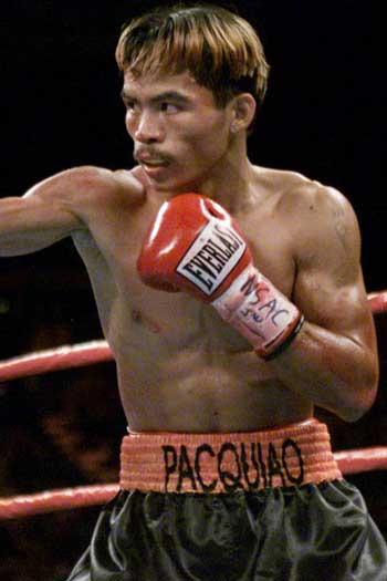 Manny Pacquiao, aged 23, in his first fight on US soil. Photo: Getty