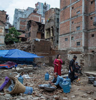 A family set up a temporary shelter in in Kathmandu, Nepal.