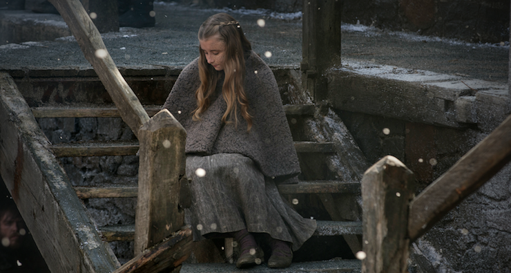 Shireen Baratheon enjoys a rare moment of parental affection.