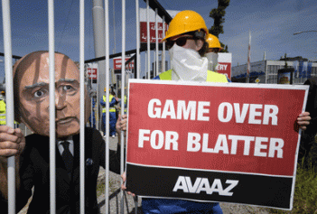 A football fan protests against FIFA president Sepp Blatter. Photo: Getty