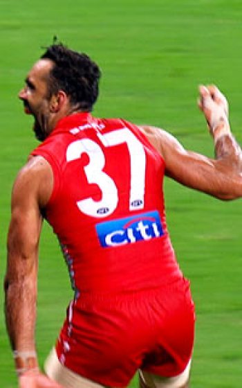 Goodes charges towards Carlton supporters on Friday night. Photo: Channel Seven/YouTube
