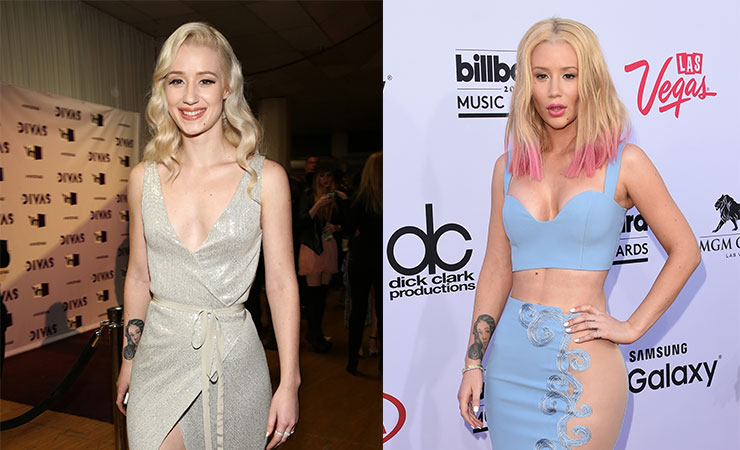 Iggy Azalea in 2012 (left) and at this year's Billboard Music Awards.