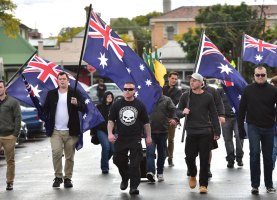 The United Patriots Front celebrated the billboard's removal. Photo: AAP