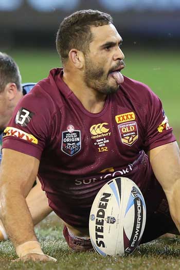 Greg Inglis thought he'd scored, but the video referee ruled an there had been an earlier infringement. Photo: Getty
