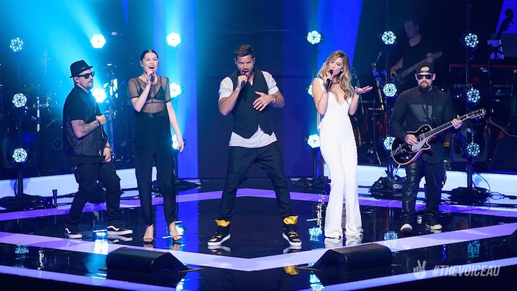 The judges (L-R): Joel Madden, Jessie J, Ricky Martin, Delta Goodrem and Benji Madden.