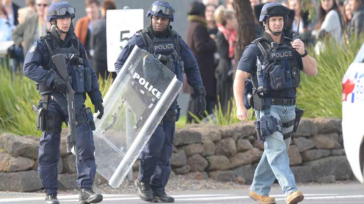 Tactical police are at the Ravenhall remand centre while prisoners run riot inside. Photo: AAP