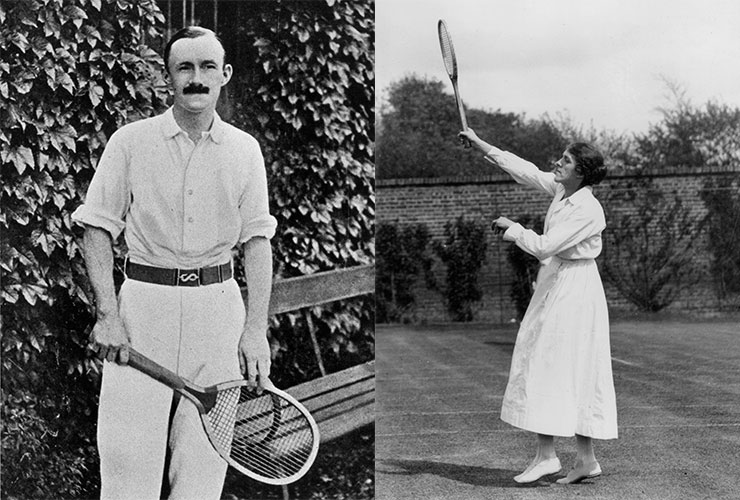 British players Arthur Gore in 1901 and Mrs Lambert Chambers in 1904.