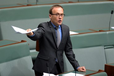 Australian Greens MP Adam Bandt speaks during the debate on the Data Retention bill 2014 in the House of Representatives at Parliament House in Canberra, Thursday, March 19, 2015. (AAP Image/Lukas Coch) NO ARCHIVING