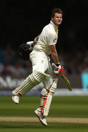 Smith celebrates his first 200 in Test cricket. Photo: Getty