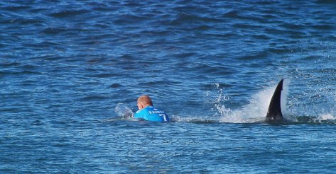 Mick Fanning fights off a shark at the J-Bay event.