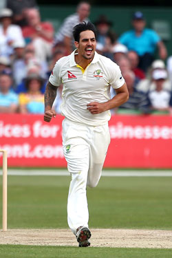 Johnson celebrates taking a wicket against Kent. Photo: Getty