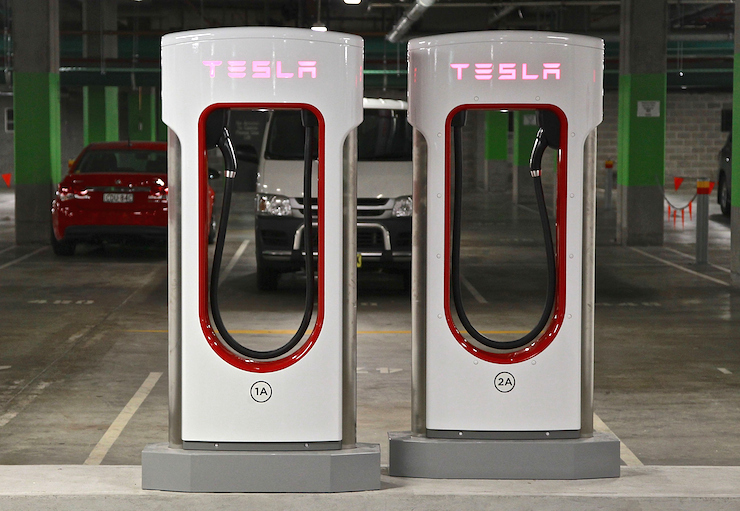 A Tesla supercharger station in Sydney.