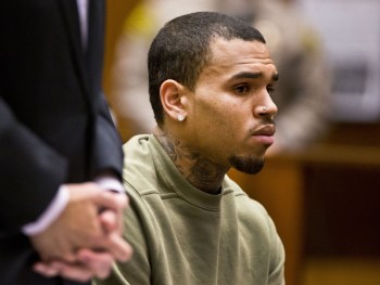 Chris Brown in court in 2015 accused of assaulting a man in Las Vegas. AAP