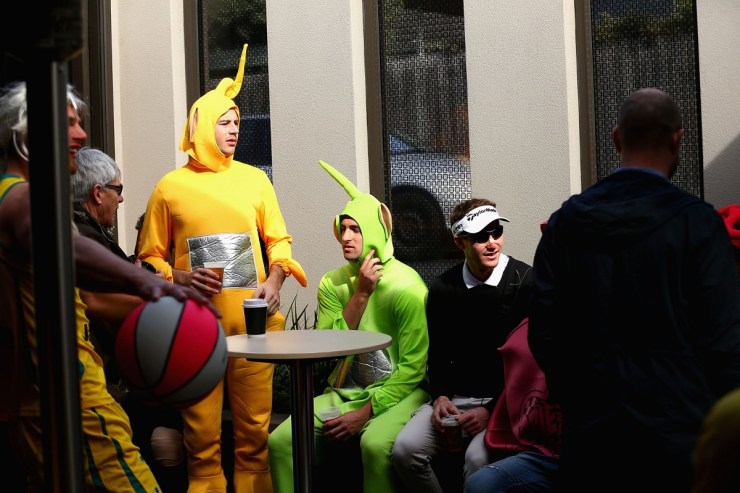 Some Teletubbies having a beer on Robert Allenby's credit card.