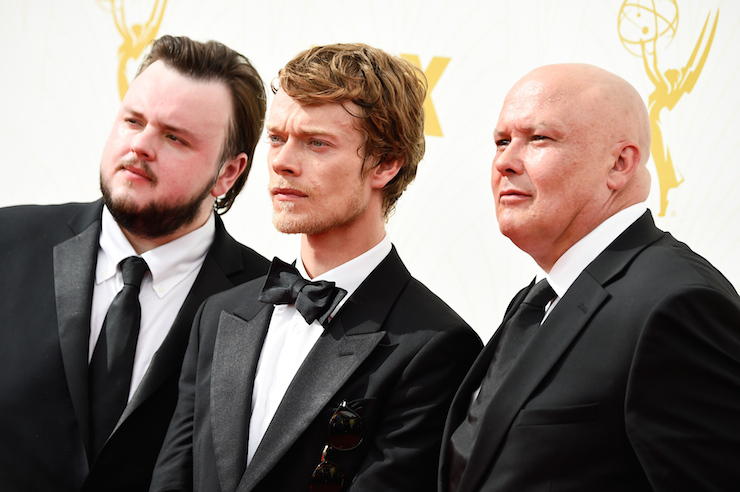 Samwell Tarly (John Bradley-West), Theon Greyjoy (Alfie Allen) and Lord Varys (Conleth Hill) from 'Game of Thrones'.
