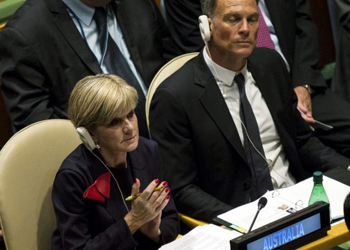 Mr Panton sat beside Ms Bishop at the UN. Photo: Reuters