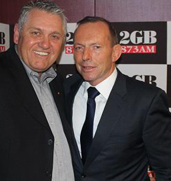 Ray Hadley and Tony Abbott at the radio station.