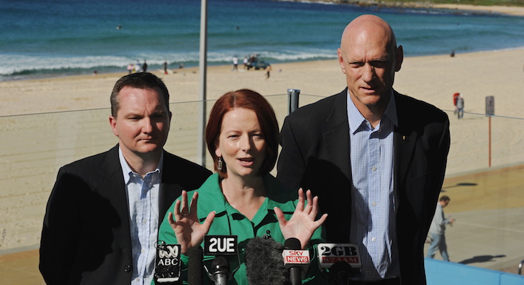 With Chris Bowen and Julia Gillard in 2010.