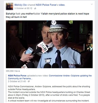 One of the posts the teen allegedly sent, threatening police. Photo: ABC