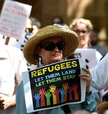 Demonstrators at the Stand Up For Refugees Rally in Sydney.