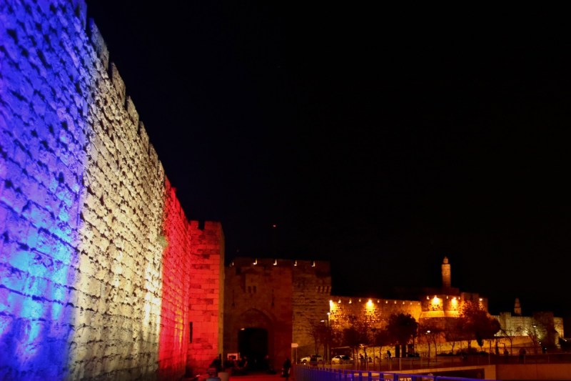Jerusalem's Old City Ottoman Walls were also lit up. Photo: Getty