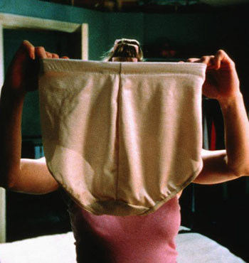 Character Bridget Jones clutches the infamous underwear in the film.