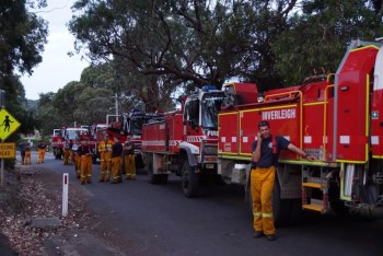 Emergency crews working near Wye River on Saturday. Photo: AAP