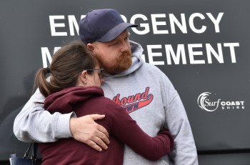 Residents of Wye River and Separation Creek gathered at a relief centre in Apollo Bay. Photo: Getty